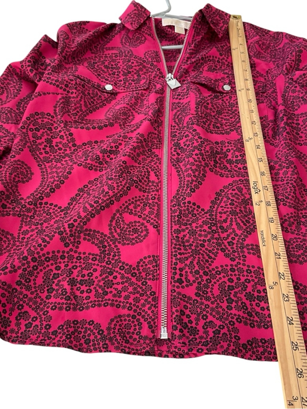 Michael Kors Pink Paisley Zip Front Blouse Top Button Pocket Lightweight S - Picture 7 of 9
